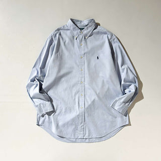 90's～ OLD Ralph Lauren "CLASSIC FIT" ブロードクロス ボタンダウン L/Sシャツ (サックスブルー)