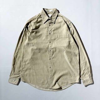 90's～ PERRY ELLIS コットン コーデュロイ L/Sシャツ(ベージュ)