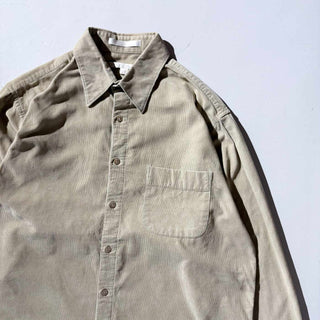 90's～ PERRY ELLIS コットン コーデュロイ L/Sシャツ(ベージュ)