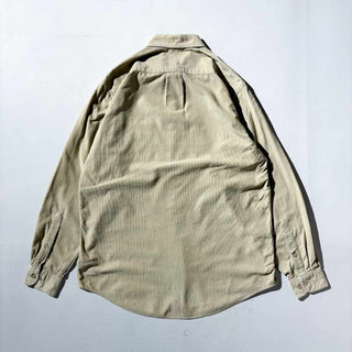 90's～ PERRY ELLIS コットン コーデュロイ L/Sシャツ(ベージュ)