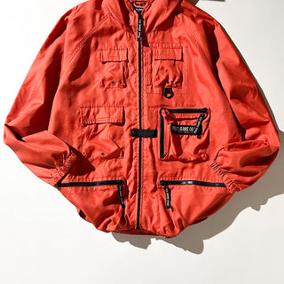 90's～ POLO JEANS COMPANY RALPH LAUREN オレンジ フーデッド マルチポケット ナイロン シェル ジャケット