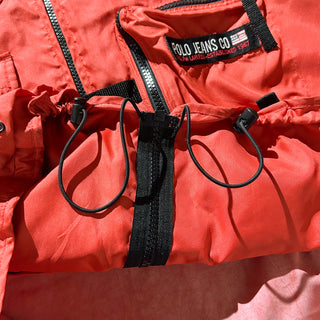 90's～ POLO JEANS COMPANY RALPH LAUREN オレンジ フーデッド マルチポケット ナイロン シェル ジャケット