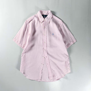90's～ Ralph Lauren ピンク リネン ボタンダウン S/Sシャツ
