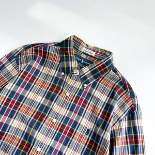 90's～ Ralph Lauren "woven in india" インドマドラス チェック ボタンダウン L/Sシャツ