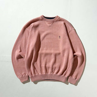 90's～ Tommy Hilfiger サーモンピンク 両V ワンポイント ニット セーター