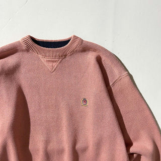 90's～ Tommy Hilfiger サーモンピンク 両V ワンポイント ニット セーター