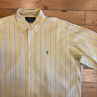 90's～  Ralph Lauren "classic fit" ストライプ ボタンダウン L/Sシャツ