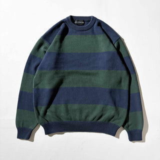 00's croft & barrow コットン 太ボーダー ニット セーター(ネイビー×グリーン)