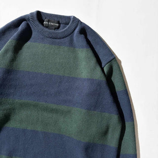 00's croft & barrow コットン 太ボーダー ニット セーター(ネイビー×グリーン)