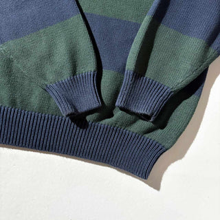 00's croft & barrow コットン 太ボーダー ニット セーター(ネイビー×グリーン)
