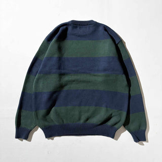 00's croft & barrow コットン 太ボーダー ニット セーター(ネイビー×グリーン)