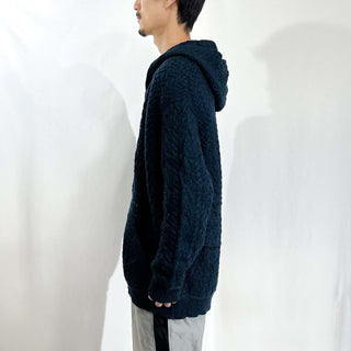 90's "made in Ireland" aran crafts メランジ フーデッド フルジップ アラン メリノウール ニット セーター