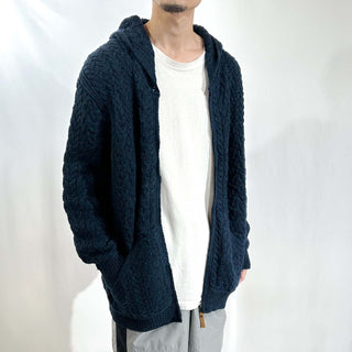 90's "made in Ireland" aran crafts メランジ フーデッド フルジップ アラン メリノウール ニット セーター