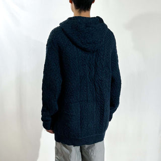 90's "made in Ireland" aran crafts メランジ フーデッド フルジップ アラン メリノウール ニット セーター