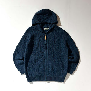 90's "made in Ireland" aran crafts メランジ フーデッド フルジップ アラン メリノウール ニット セーター