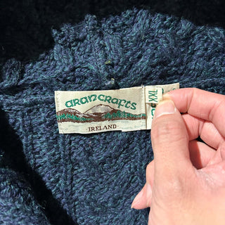 90's "made in Ireland" aran crafts メランジ フーデッド フルジップ アラン メリノウール ニット セーター