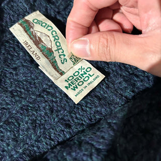 90's "made in Ireland" aran crafts メランジ フーデッド フルジップ アラン メリノウール ニット セーター