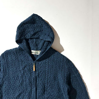 90's "made in Ireland" aran crafts メランジ フーデッド フルジップ アラン メリノウール ニット セーター