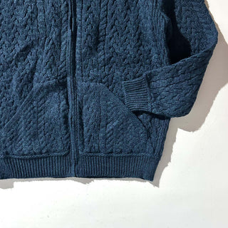90's "made in Ireland" aran crafts メランジ フーデッド フルジップ アラン メリノウール ニット セーター