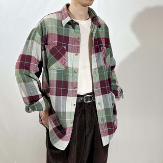 80’s "made in PORTUGAL" ST JOHN’S BAY×BIG MAC チェック L/S ネルシャツ(ワインレッド×グリーン)