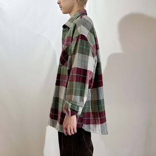 80’s "made in PORTUGAL" ST JOHN’S BAY×BIG MAC チェック L/S ネルシャツ(ワインレッド×グリーン)