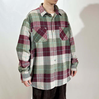 80’s "made in PORTUGAL" ST JOHN’S BAY×BIG MAC チェック L/S ネルシャツ(ワインレッド×グリーン)