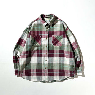 80’s "made in PORTUGAL" ST JOHN’S BAY×BIG MAC チェック L/S ネルシャツ(ワインレッド×グリーン)