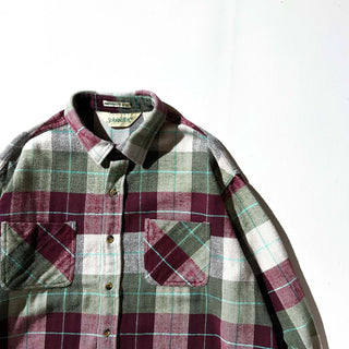 80’s "made in PORTUGAL" ST JOHN’S BAY×BIG MAC チェック L/S ネルシャツ(ワインレッド×グリーン)