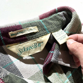 80’s "made in PORTUGAL" ST JOHN’S BAY×BIG MAC チェック L/S ネルシャツ(ワインレッド×グリーン)