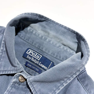 90's "made in SINGAPORE" OLD Ralph Lauren コットンツイル フラップ レギュラーカラー L/Sシャツ