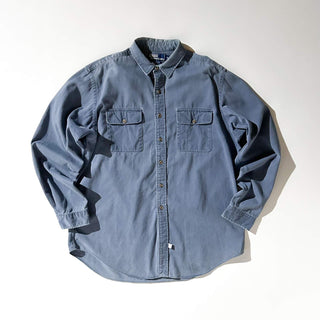 90's "made in SINGAPORE" OLD Ralph Lauren コットンツイル フラップ レギュラーカラー L/Sシャツ