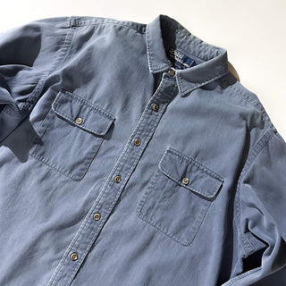 90's "made in SINGAPORE" OLD Ralph Lauren コットンツイル フラップ レギュラーカラー L/Sシャツ