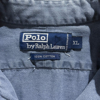 90's "made in SINGAPORE" OLD Ralph Lauren コットンツイル フラップ レギュラーカラー L/Sシャツ
