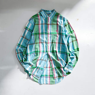 90's "made in SINGAPORE" Ralph Lauren "HAND WOVEN" マドラスチェック ボタンダウン L/Sシャツ