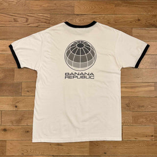 90's "made in USA" BANANA REPUBLIC プリント リンガーTシャツ