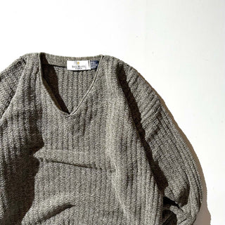 90's "made in USA" Bill BLASS コットン メランジ Vネック ニット セーター(カーキブラウン)