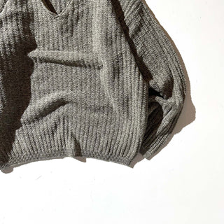 90's "made in USA" Bill BLASS コットン メランジ Vネック ニット セーター(カーキブラウン)