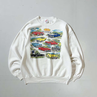 90's "made in USA" JERZEES "50's classics car" プリント スウェットシャツ