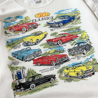 90's "made in USA" JERZEES "50's classics car" プリント スウェットシャツ