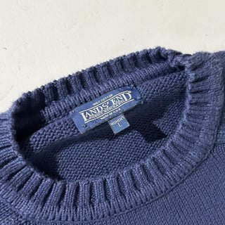 90's "made in USA" LANDS' END コットン ドリフター ニット セーター(ネイビー)