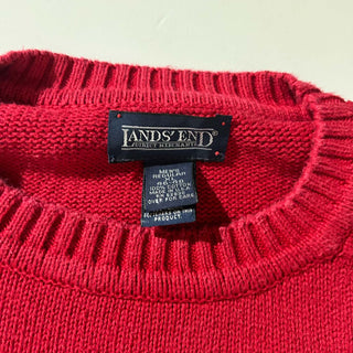 90's "made in USA" Lands' End コットン ドリフター ニット セーター (レッド)
