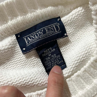 90's "made in USA" Lands' End コットン ドリフター ニット セーター (ホワイト)