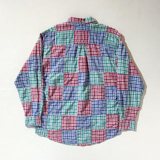 90's "made in USA" OLD SCHOOL パッチワーク ギンガムチェック ３点留め ボタンダウン L/Sシャツ