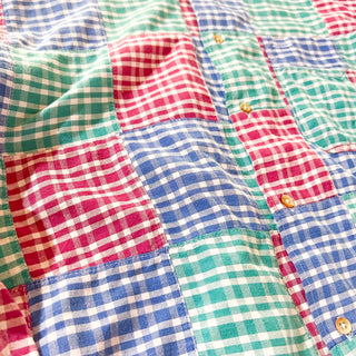 90's "made in USA" OLD SCHOOL パッチワーク ギンガムチェック ３点留め ボタンダウン L/Sシャツ