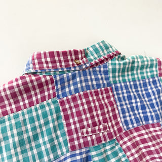 90's "made in USA" OLD SCHOOL パッチワーク ギンガムチェック ３点留め ボタンダウン L/Sシャツ