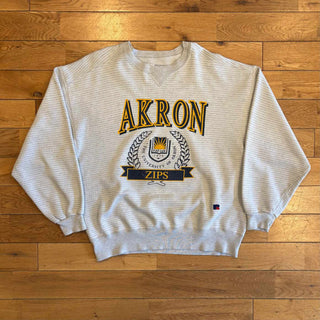 90's "made in USA" RUSSELL HIGH COTTON カレッジ プリント ボーダー 前Vガゼット スウェットシャツ