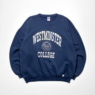 90's "made in USA" RUSSELL 前Vガゼット カレッジプリント スウェットシャツ