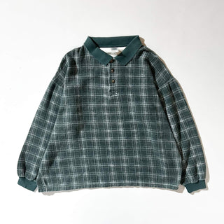 90's "made in USA" WEEDS プリントネル L/Sポロシャツ