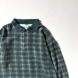 90's "made in USA" WEEDS プリントネル L/Sポロシャツ