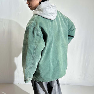 80's～ "made in USA" carhartt グリーン フェード 裏フランネル ダック ジャケット